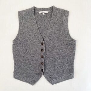 Madewell Wool Blend Button Down Marled Grey V-Neck Sweater Vest